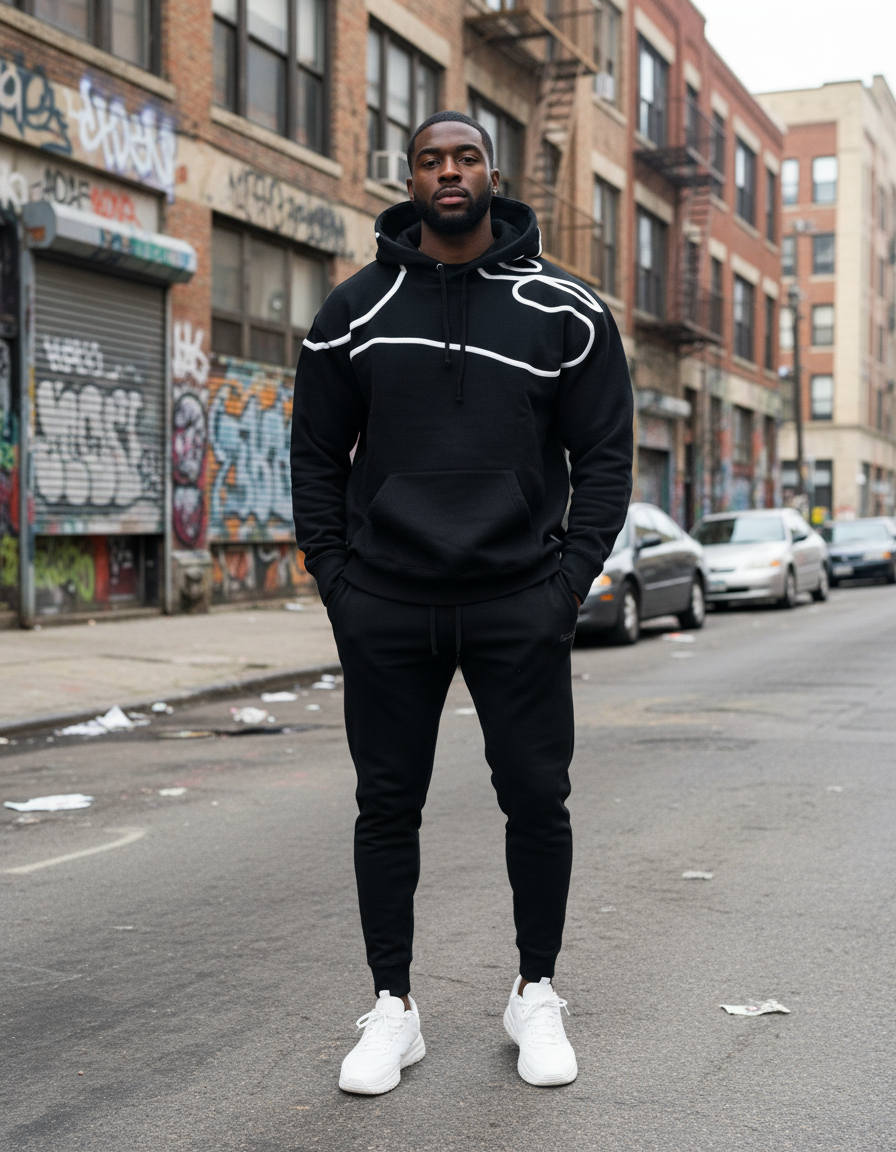 “Shoulder Script Hooded Sweatshirt” Black M