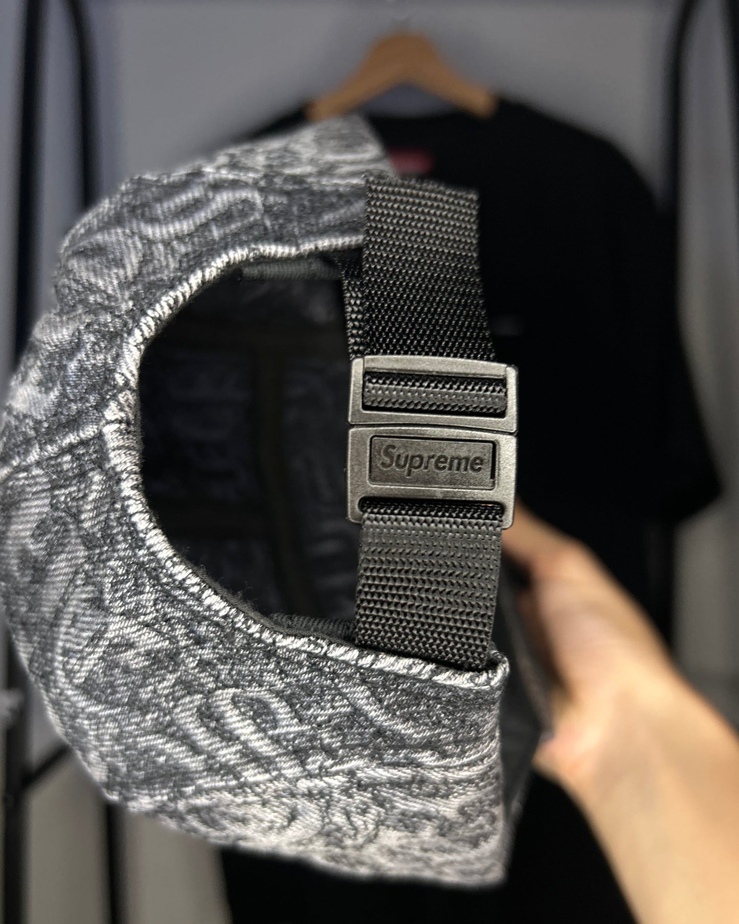 Stitched Old English Denim Camp Cap Black