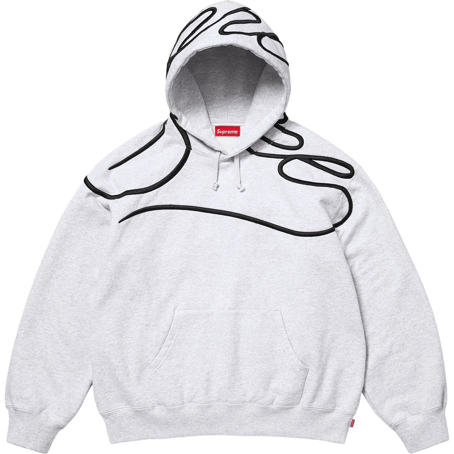 “Shoulder Script Hooded Sweatshirt” Heather Grey XL