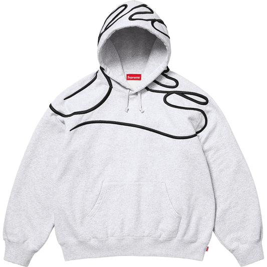 “Shoulder Script Hooded Sweatshirt” Heather Grey XL