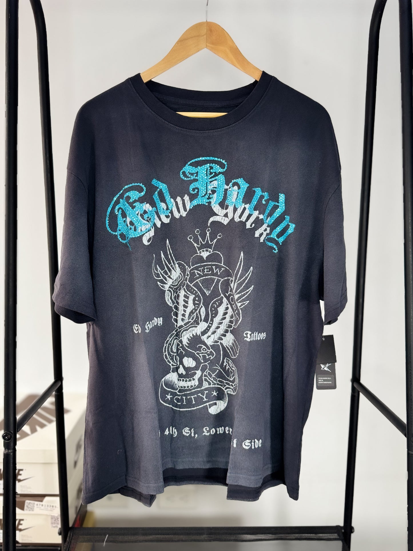 T-Shirt “Rhinestone NYC Eagle” Faded Blackl XL