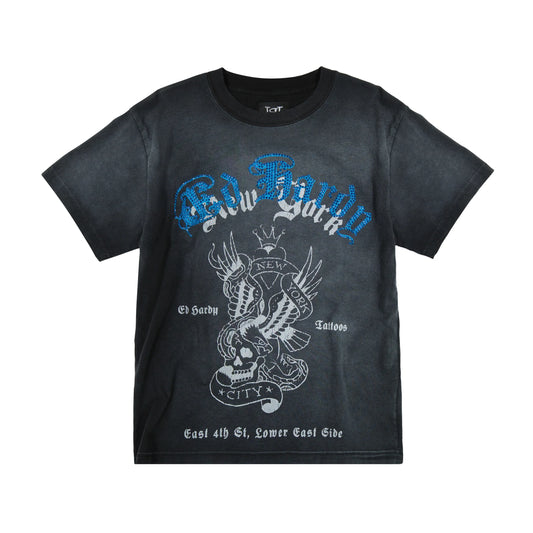 T-Shirt “Rhinestone NYC Eagle” Faded Blackl XL