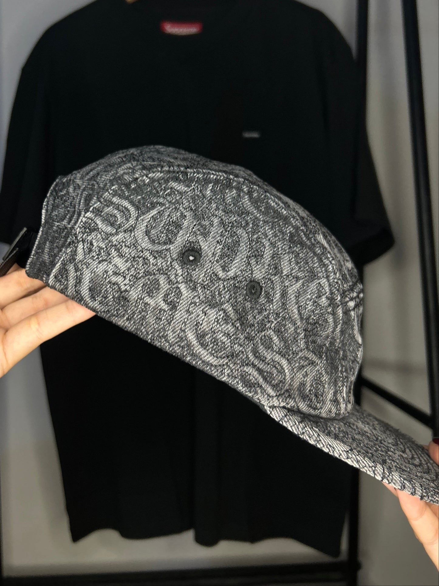 Stitched Old English Denim Camp Cap Black