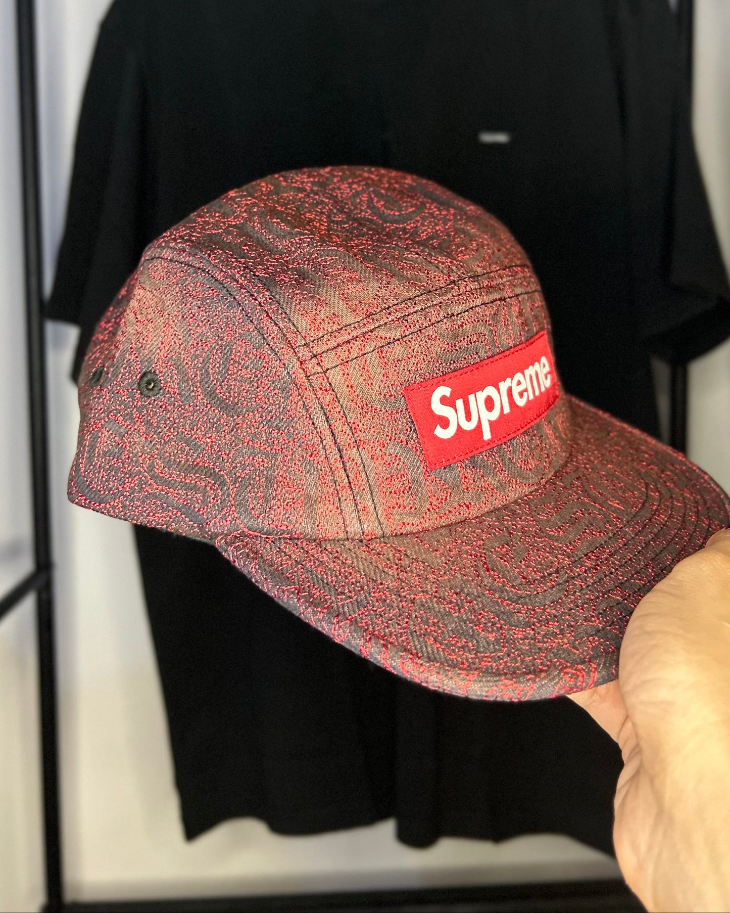 Stitched Old English Denim Camp Cap Red