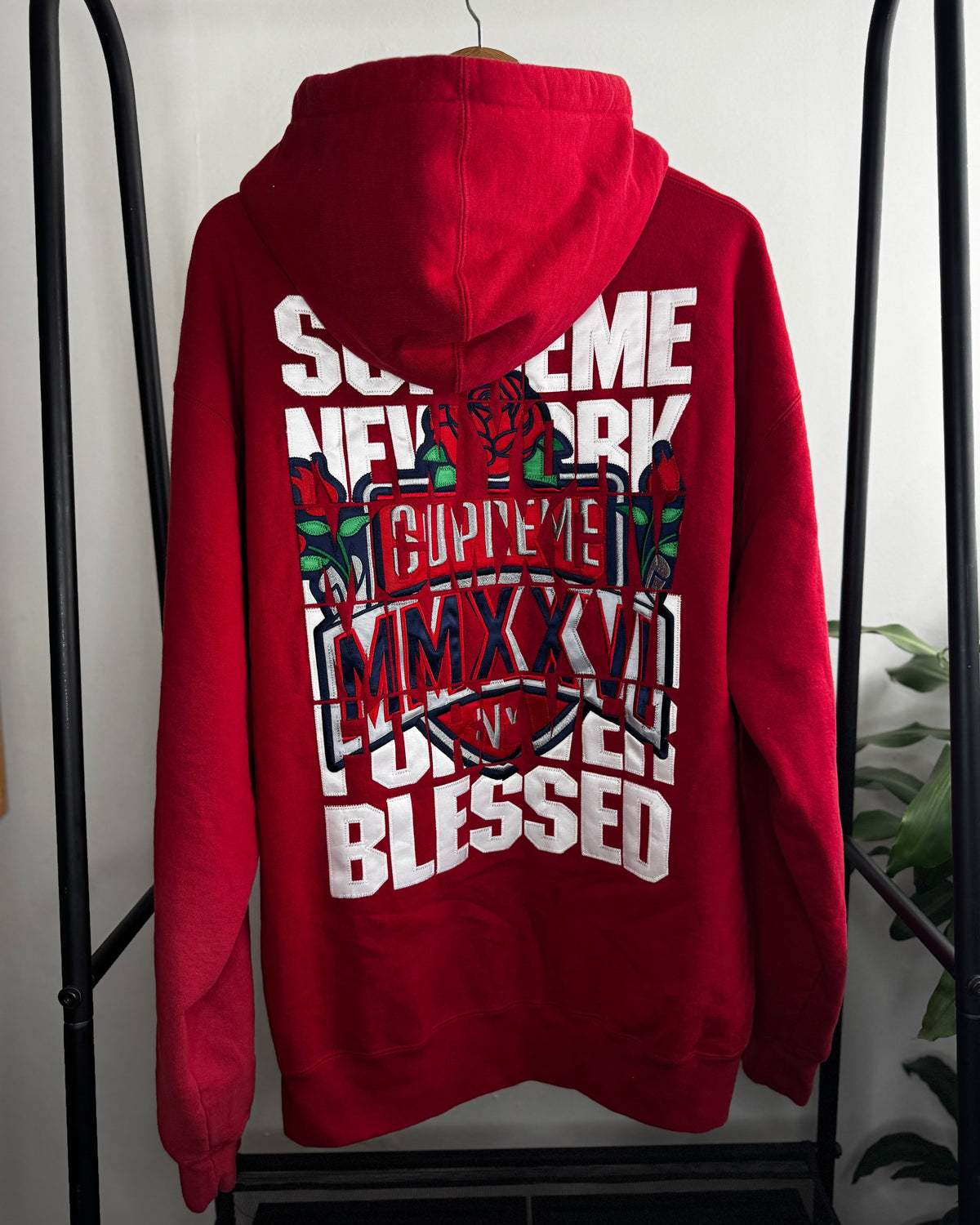 Zip Up Hoodie ”Blessed Appliqué" Red XL