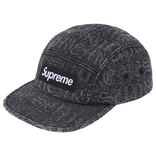 Stitched Old English Denim Camp Cap Black